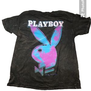 Urban Outfitters Playboy Bunny Andy Warhol 1986 Black Acid Wash Tee Graphic M